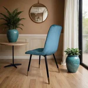 4x Plushore Turquoise Luxury Velvet Dining Chairs With Gold Tipped Black Legs