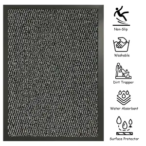 KAV Pack of 2 Door Mat Dirt Trapper for Indoor and Outdoor Non Slip, Floor and Kitchen Doormats Super Absorbent (40 X 60) (Grey)