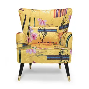 Fabric Gold Patchwork Victoria Accent Wingback Chair