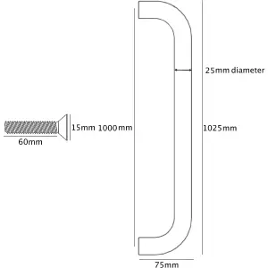 EAI - Contract Bolt Through Pull Handle - 1000x25mm - SUS304 - Satin Stainless