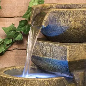 Primrose Kendall Stone Effect 3-Tier Cascading Garden Fountain Water Feature with LED Lights H48cm