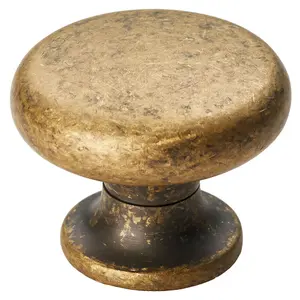 2x Flat Faced Round Door Knob 34mm Diameter Antique Brass Small Cabinet Handle