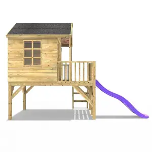 Rebo 5FT x 5FT Childrens Wooden Garden Playhouse on Deck + 6ft Slide - Pheasant Purple