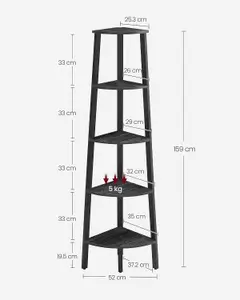 VASAGLE Corner Ladder Shelf for Living Room, 5-Tier Plant Holder and Storage Unit, Charcoal Grey and Matt Black