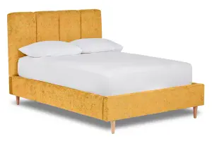 Zen Fabric Bed With Fluted Headboard Panels Bed Base Only 4FT6 Double- Pavia Mustard