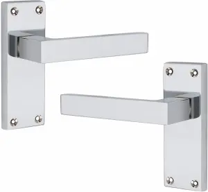 6 Pairs Victorian Straight Delta Handle Latch Door Handles, Silver Polished Chrome, 120mm x 40mm Backplate - Golden Grace