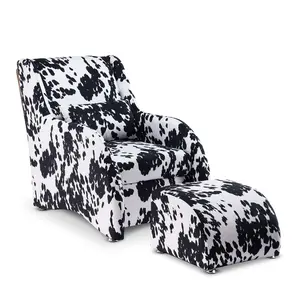 Fabric Cow Print Porto Accent Chair with Footstool