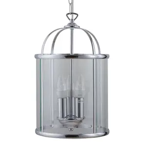 First Choice Lighting Polished Chrome 3 Light Lantern Style Pendant