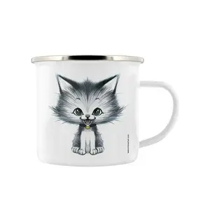 Grindstore Kitsch Kitten Enamel Mug White/Black (One Size)