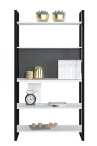 Meta Bookcase Free Standing Storage Shelf with Metal Frame, 86 x 35 x 165 cm 5 Display Shelves, Bookshelf, Open Cabinet, White