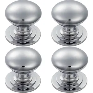 4x Victorian Round Cupboard Door Knob 42mm Dia Polished Chrome Cabinet Handle