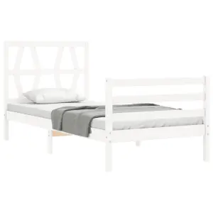 Berkfield Bed Frame with Headboard White 90x200 cm Solid Wood