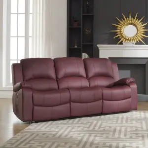 Glendale 201cm Wide 3 Seat Burgundy Bonded Leather Electrically Operated 3 Seat Recliner Sofa