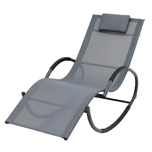 Grey Rocking Sun Lounger Mesh Fabric with Headrest, Armrests And Storage for Ultimate Relaxation