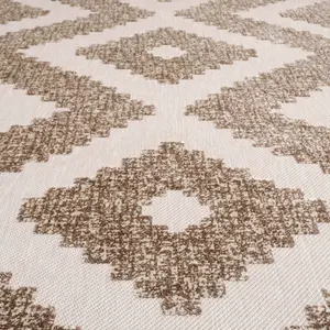 Natural Beige Textured Geometric All-Weather Indoor Outdoor Flatweave Rug 200x290cm