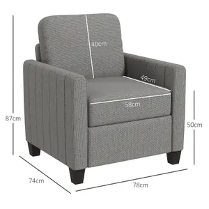 HOMCOM Modern Accent Chair with Spring Cushion, Back Pillow, Grey