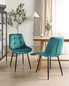 Set of 2 Dining Chairs MELROSE Velvet Turquoise