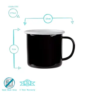 Argon Tableware - Coloured Enamel Mugs - 375ml - Pack of 12 - Black