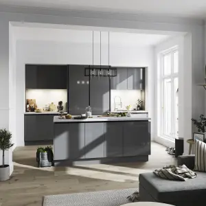 GoodHome Stevia Gloss anthracite Slab Tall larder Cabinet door (W)600mm (H)1467mm (T)18mm