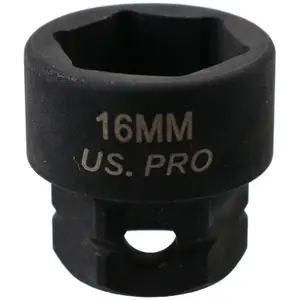 16mm Metric Stubby 3/8" Drive Shallow Impact Socket Hex Shank 25mm Depth