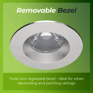 Luceco FType Mk2 Brushed Steel effect Fixed LED Fire-rated Warm white Downlight 6W IP65