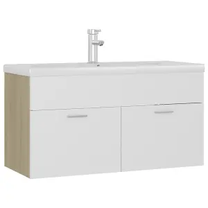 Berkfield Sink Cabinet with Built-in Basin White and Sonoma Oak Engineered Wood