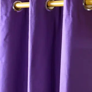 Homescapes Plain Purple Cotton Eyelet Curtains 117 x 137 cm