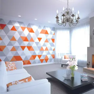 Origin Murals Geometric Orange, White & Grey Triangle Matt Smooth Paste the Wall Mural 300cm wide x 240 cm high