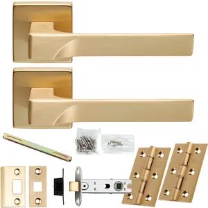 Door Handle & Latch Pack - Satin Brass - Smooth Scalloped Bar Lever On Square Rose