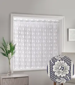 White Floral Textured Voile Louvre Vertical Pleated Window Blind Panel - 72" x 48"