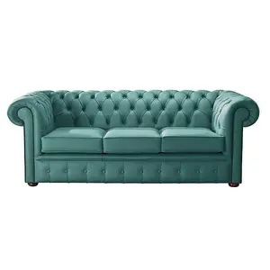 Chesterfield 3 Seater Shelly Dark Teal Leather Sofa Bespoke In Classic Style