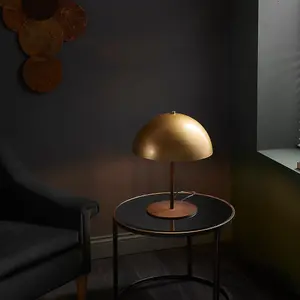 Dark Bronze Table Lamp - Gold Painted Metal Dome Shade - Side Table Light