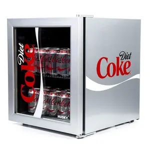 Husky Diet Coke Mini Drinks Cooler, 48 Litre, Glass Door, Silver, HUS-HY209