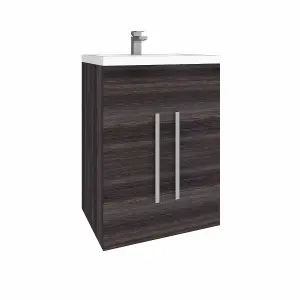 Rinse Bathrooms 600mm Floor Standing Vanity Unit with Basin Sink Cabinet Unit Bathroom Storage Units Free Standing Grey