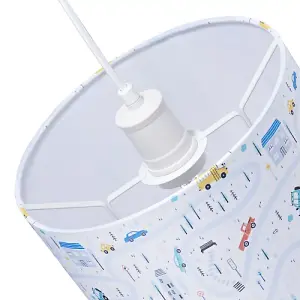 Children's Play Village Lamp Shade - Town City Car Roads Map with Cars & Trucks