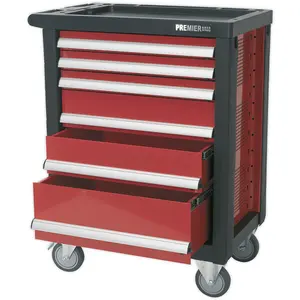 Red Portable Tool Chest with 6 Drawers - Locking Mobile Storage Box 765 x 465 x 960mm