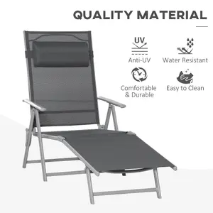 Outsunny Sling Patio Reclining Chaise Lounge Garden Furniture Folding, Dark Grey