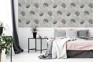 Arthouse Marbled Hex Charcoal/Rose Gold Wallpaper