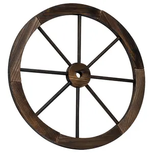 Woodside Decorative Burnt Wood Garden Wagon Wheel