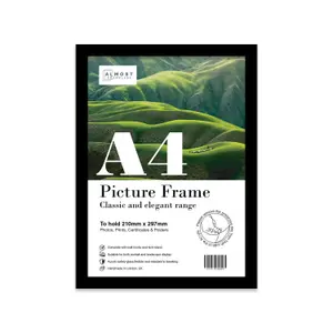 A4 Black Picture Frame Fits A4 (21 x 29.7cm - 8.3 x 11.7in) Poster, Photo, Artwork, or Print.