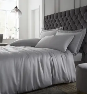 Catherine Lansfield Bedding Silky Soft Satin Duvet Cover Set with Pillowcases Silver Grey