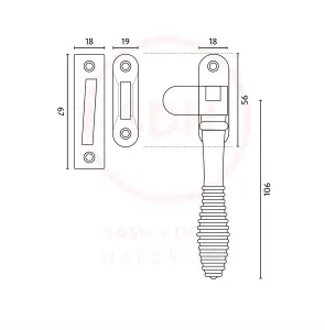 Dart Reeded Brass Window Fastener with Hook and Mortice Plate - Polished Chrome