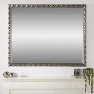 Wall Mirror Harlington Antique Rectangular Shape with Silver Frame - H 90cm x W 65cm for Hanging in Living Room or Dining room