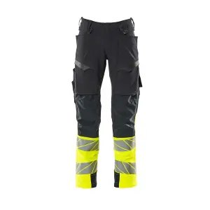 Mascot Accelerate Safe Trousers with Kneepad Pockets - Dark Navy/Hi-Vis Yellow (42.5) (Leg Length - Long)