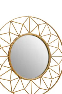 Interiors by Premier Geometric 3D Wall Mirror, Abstract Large Golden Framed Mirror, Lightweight And Durable Antique Wall Mirror