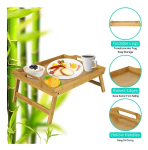 Bamboo Bed Tray Table With Handles & Foldable Legs, Multipurpose Lap Tray, Natural