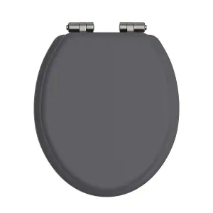 Heritage Toilet Seat Soft Close Brushed Nickel Hinges Graphite TSGRA103SC