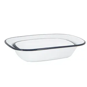 Argon Tableware - White Enamel Pie Dishes Set - 25.5cm (Set of 2) White/Black