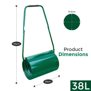 GARDEN LAWN METAL WATER SAND FILLED MANUAL GRASS ROLLER 38L