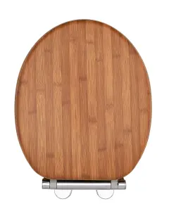 AQUALONA Bamboo Toilet Seat - MDF Wood with Soft Touch and One Button Quick Release